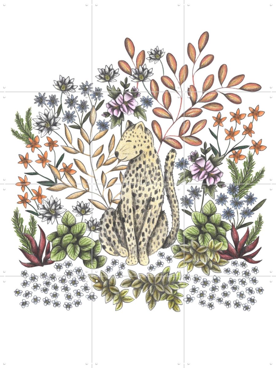 IXXI Safari Leopard, Cecilia Battaini - 60 x 80 cm - Gratis ophangtool - Grote wanddecoratie en posters - Kleurrijk, Fantasierijk, Illustraties