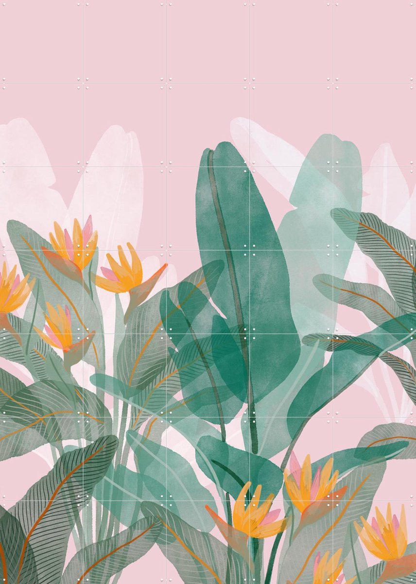 IXXI Botanical Pink, Goed Blauw - 100 x 140 cm - Gratis ophangtool - Grote wanddecoratie en posters - Kleurrijk, Aquarel, Illustraties, Woonkamer