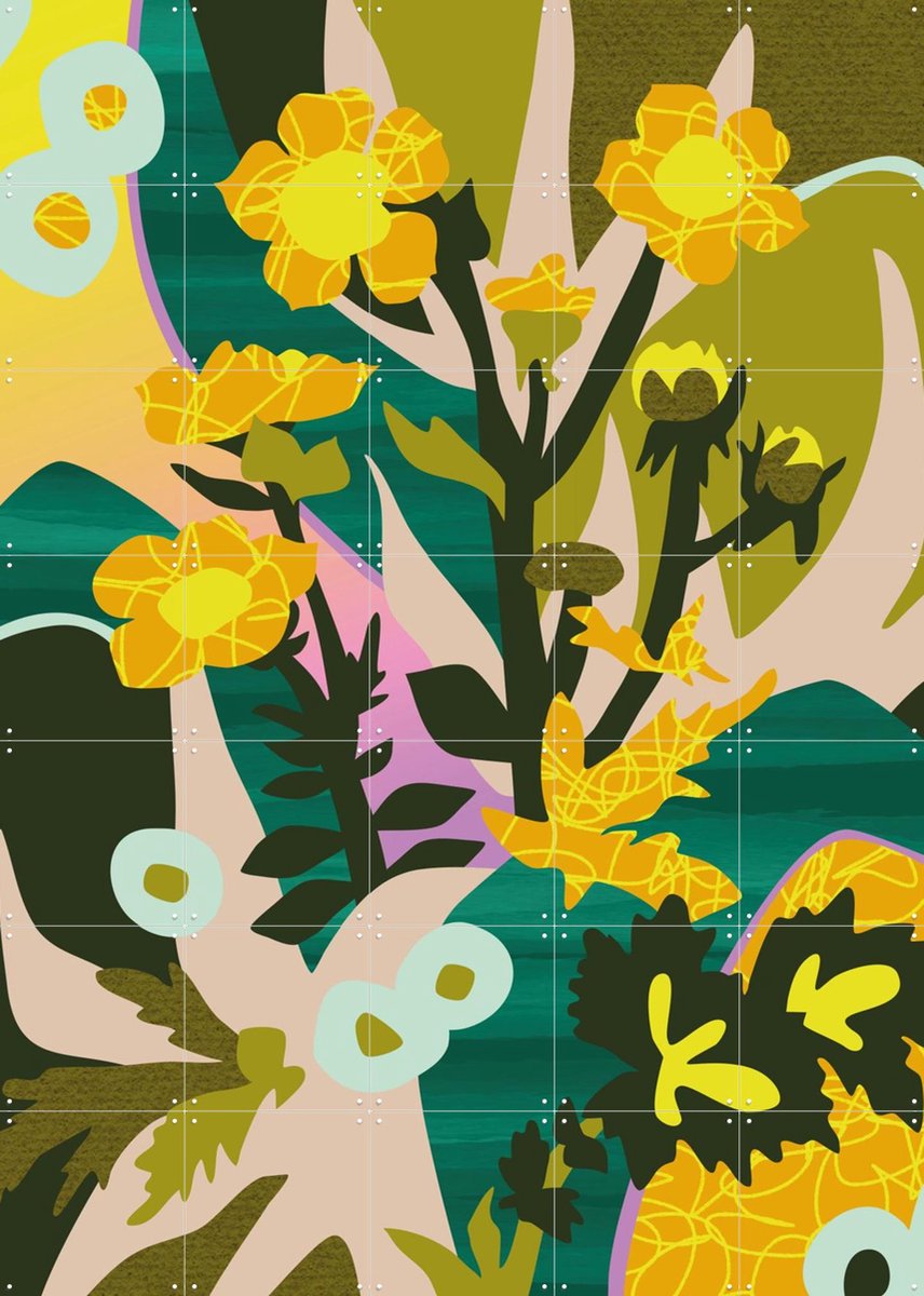 IXXI Sirens And Bird Baths Green, Megan Gallagher - 100 x 140 cm - Gratis ophangtool - Grote wanddecoratie en posters - Digitale Kunst, Kleurrijk