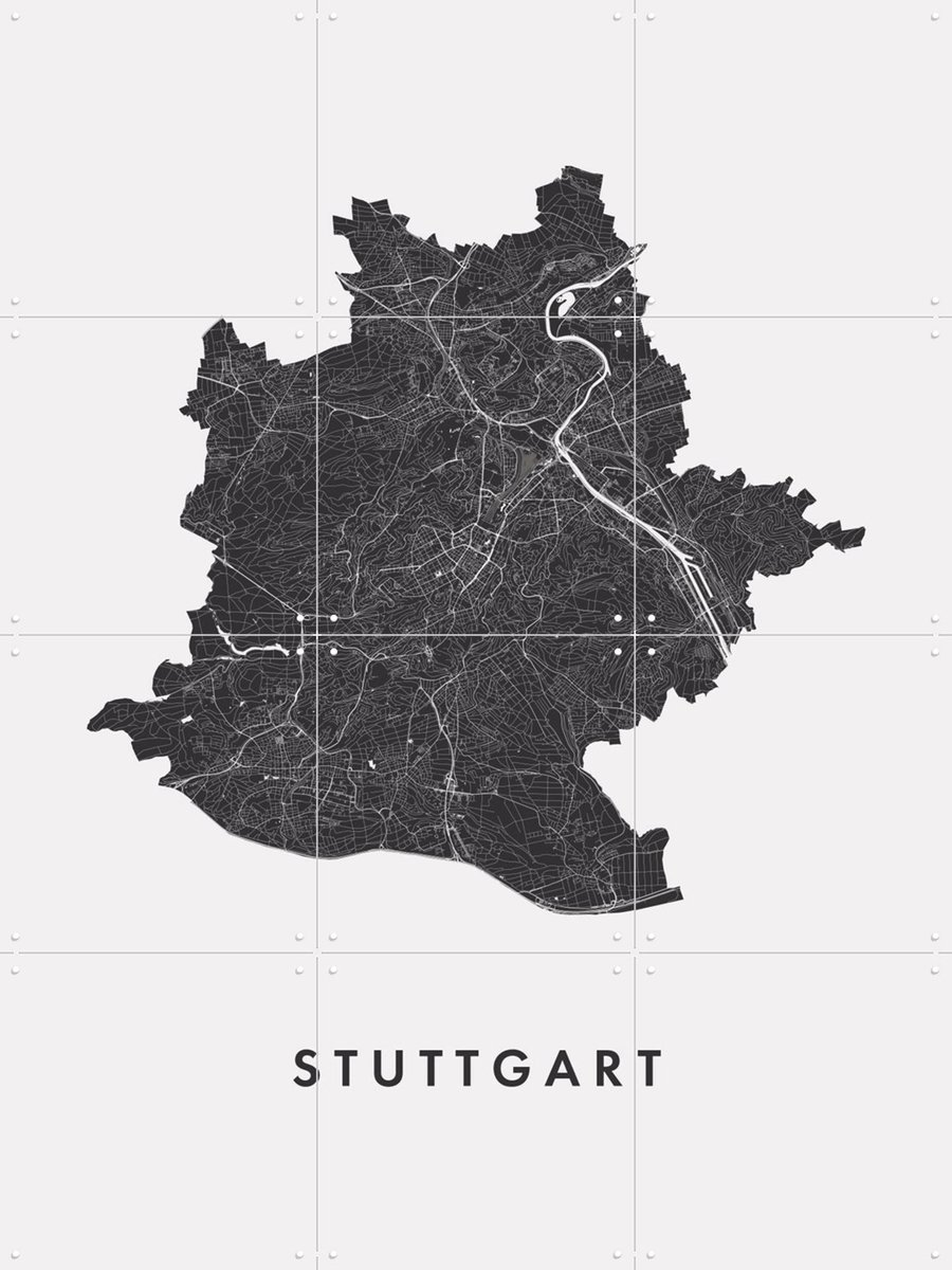 IXXI Stuttgart City Map, Kunst in Kaart - 60 x 80 cm - Gratis ophangtool - Grote wanddecoratie en posters - Minimalisme, Geometrische Kunst, Line art