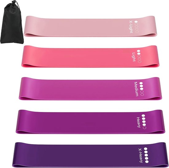 Feelorna Weerstandsbanden Set Met Enkelmanchetten – 3 Latex Banden, 2 Enkelriemen, Handige Draagtas, Voor Been- En Billentraining