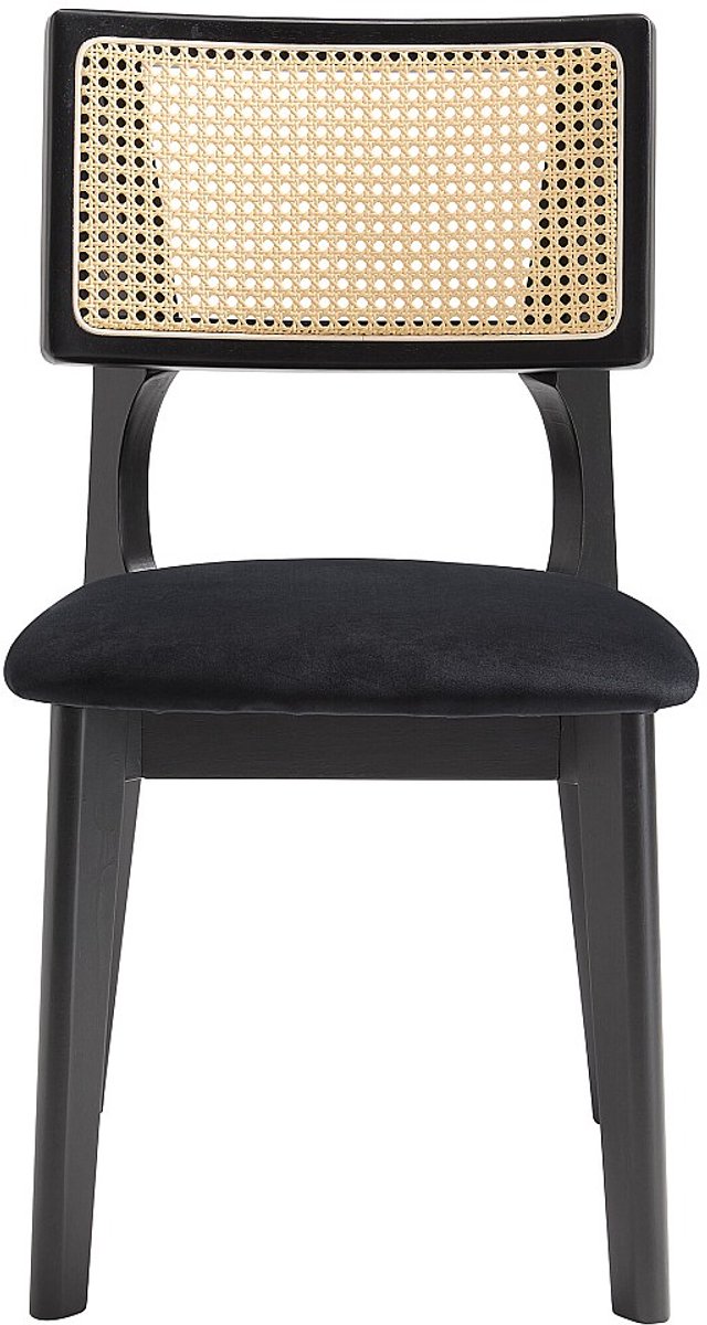 Vente-unique Set van 2 fluwelen stoelen met rotaneffect en rubberhout - Zwart - CALENYA Zwart, Natuurlijk licht