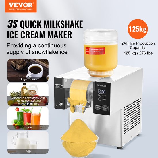 VEVOR CommerciëLe Sneeuwvlokijsmachine 125 KG/24 UUR Ijsscheerapparaat Roestvrij Staal van Vevor — afbeelding 4