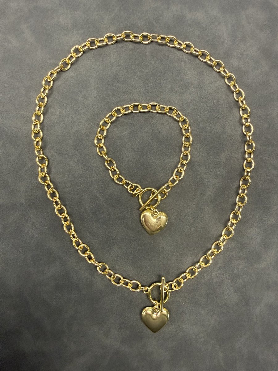 My Sweet Romance® - Goudkleurige Dames Ketting en Armband Set met Hart - Gourmetschakel 6 mm