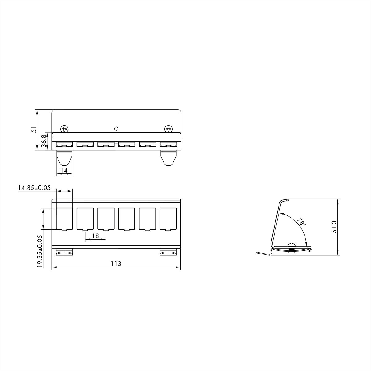 ROLINE DIN-rail adapter, leeg, voor 6 keystones