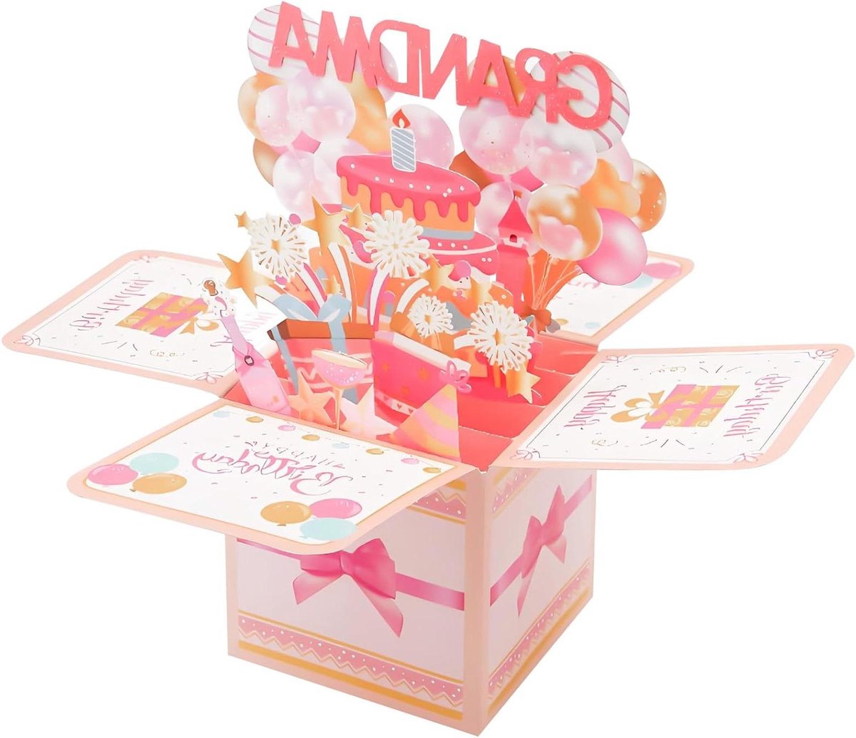 Pop-up verjaardagskaart voor overgrootmoeder - persoonlijk cadeau - kleurrijke wenskaart - oma-nana kaart met envelop - creatief cadeau van kleinkinderen.
