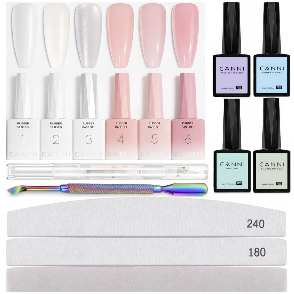 Canni - Rubberbase - Set - 15-delig - HEMA-vrij - TPO-vrij - Rubber base - Rubber base coat - Rubber base gellak - Rubber base gel - Rubberbase gellak - Rubberbase clear