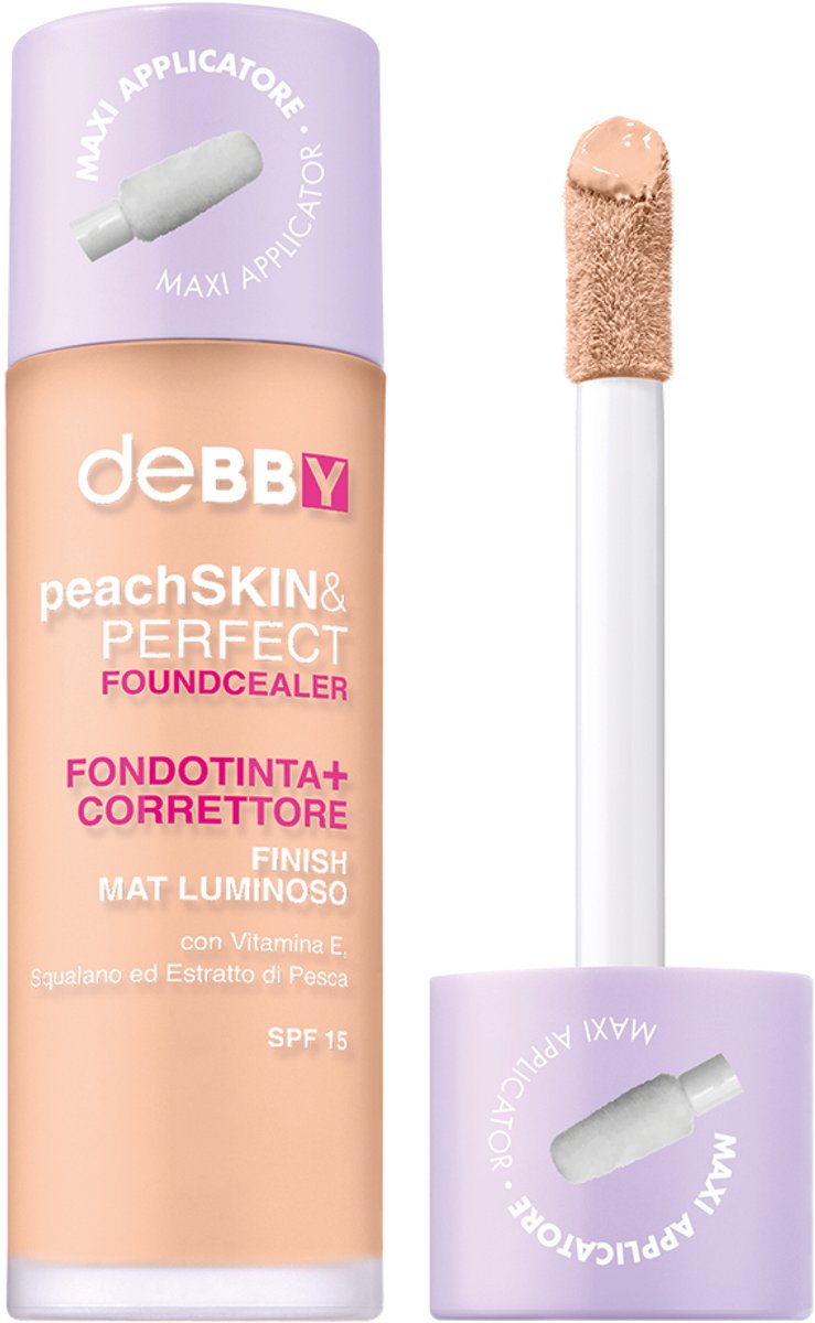 Debby Peach Skin Perfect Foundcealer – Kleur 01 Natural - 2‑in‑1 Foundation & Concealer – Medium Dekking Met Natuurlijke Finish – Egaliseert, Camoufleert Oneffenheden & Hydrateert – Licht & Blendbaar – Voor Stralende, Fluweelzachte Huid