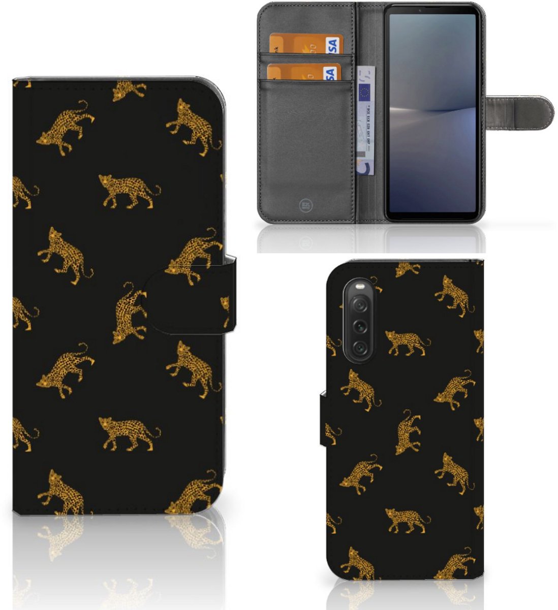 Telefoonhoesje met Pasjes voor Sony Xperia 10 V Leopards