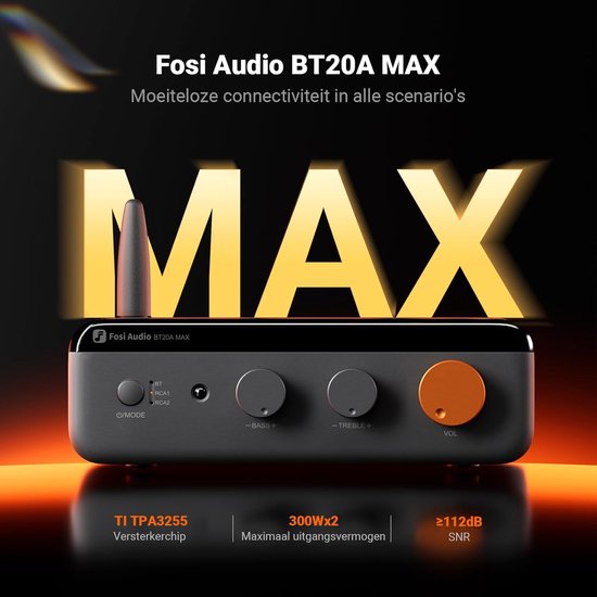 Fosi Audio BT20A MAX 48V Bluetooth Versterker - 2x300W - HiFi Klasse D - Bluetooth 5.0 - Inclusief 48V Voeding — afbeelding 2