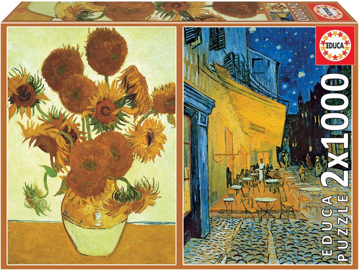 Luxe Kunstpuzzel Set 2x1000 Stuks: Zonnebloemen en Koffieterras