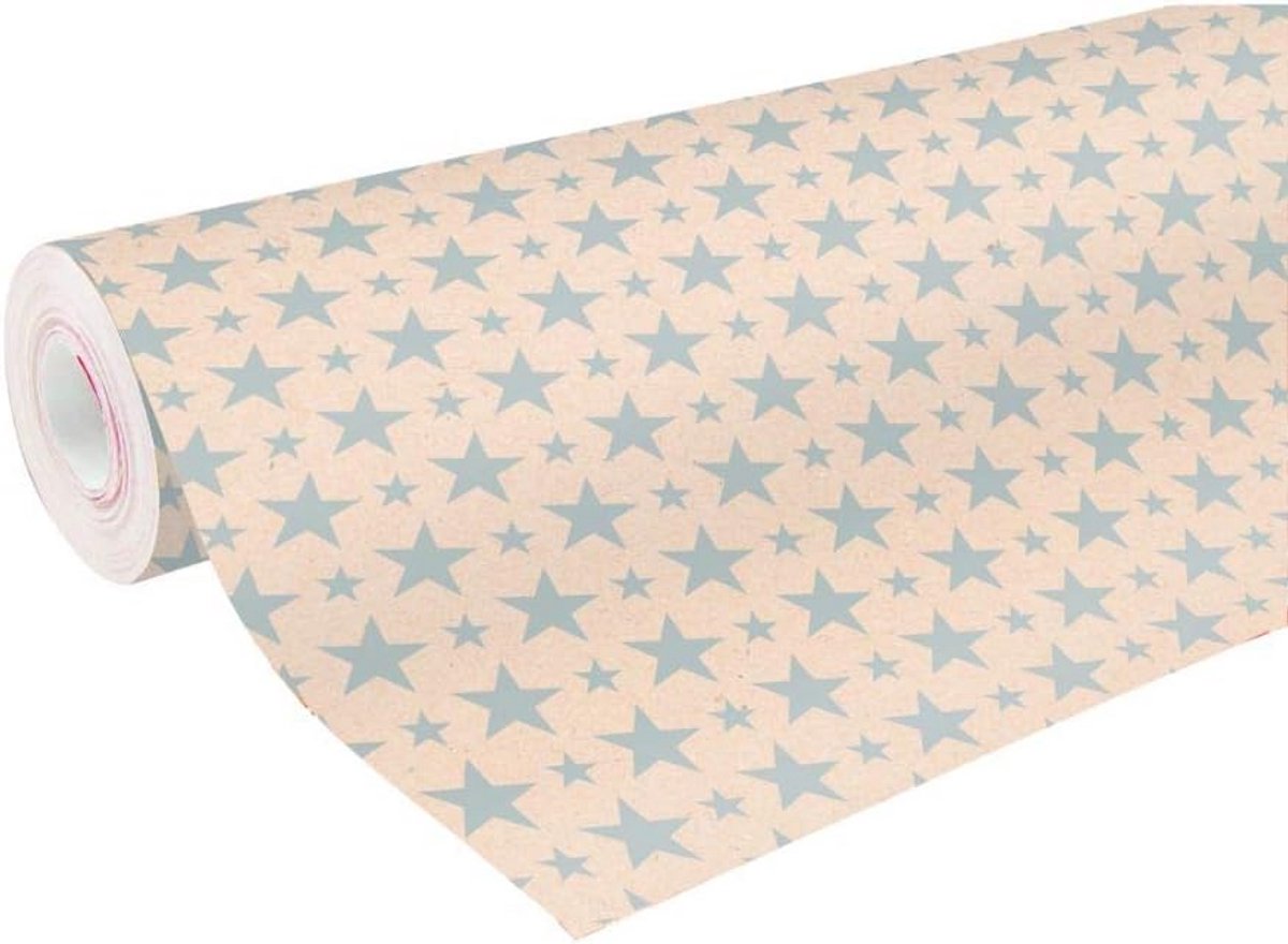 Grote Rol Kerst Cadeaupapier Gerecycled Kraft 70x50cm Zilveren Motief Geschenkverpakking