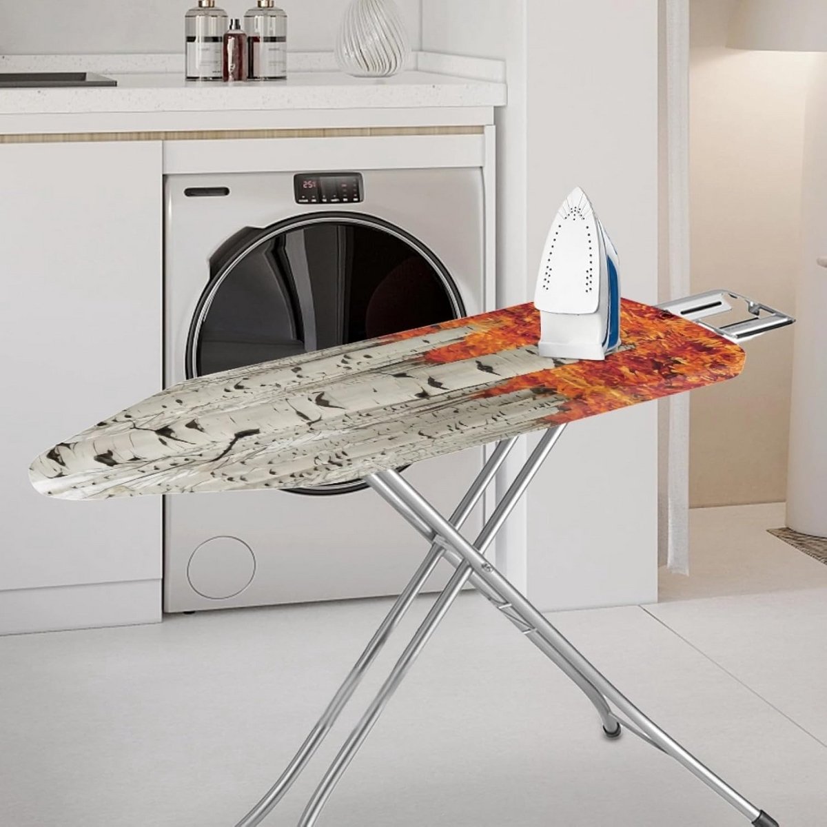 Wasbare Strijkplankovertrek Grijs 130 x 45 cm met Antislip en Klittenband