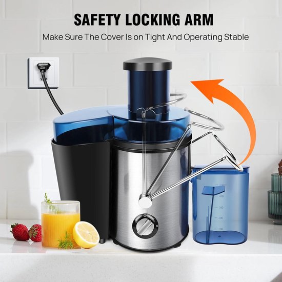 Premium Sapcentrifuge - Elektrische Sappers - Roestvrijstaal - Capaciteit 500 ml - 2 Snelheden - Gezondheid - Compact - Groente en Fruit - Geschikt voor Thuisgebruik - Zilverkleurig - 1000 Watt. van Merkloos — afbeelding 3