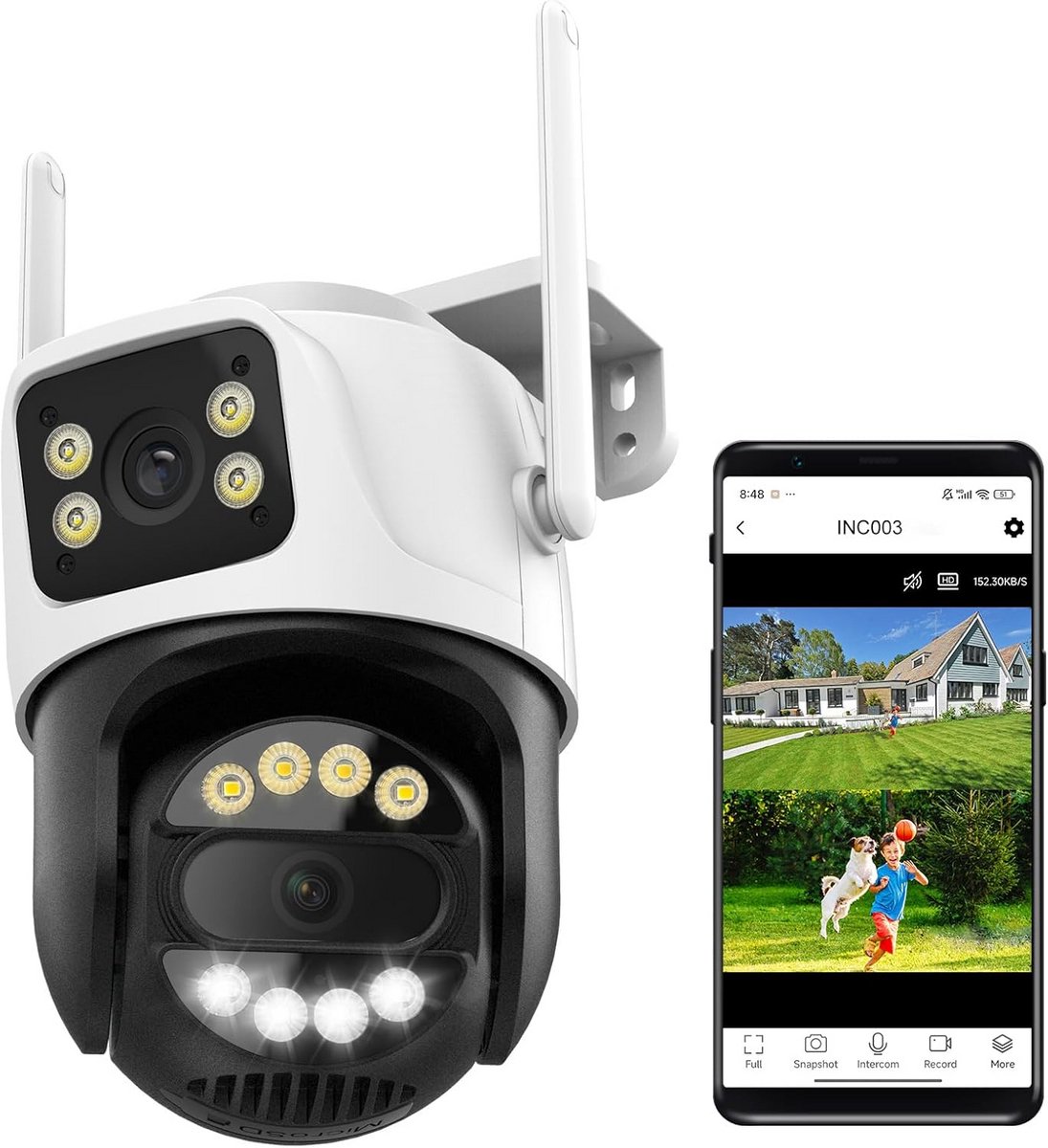 Draadloze 6MP Dual Lens Buiten Beveiligingscamera WiFi, PTZ Pan/Tilt, Menselijke Detectie & Auto Tracking