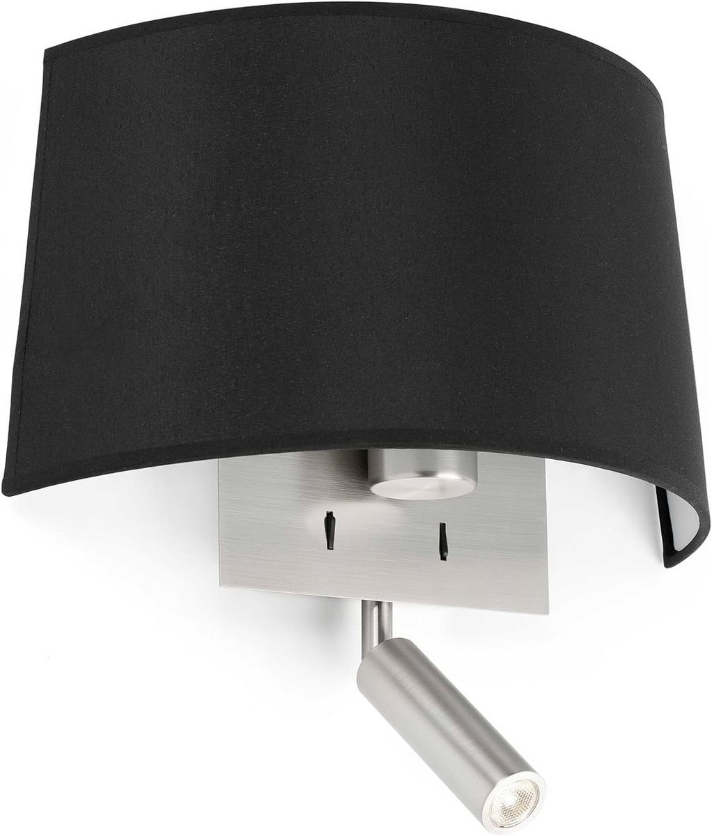 Wandlamp Zwart Metaal en Textiel - Inclusief LED - Sfeervolle Binnenverlichting
