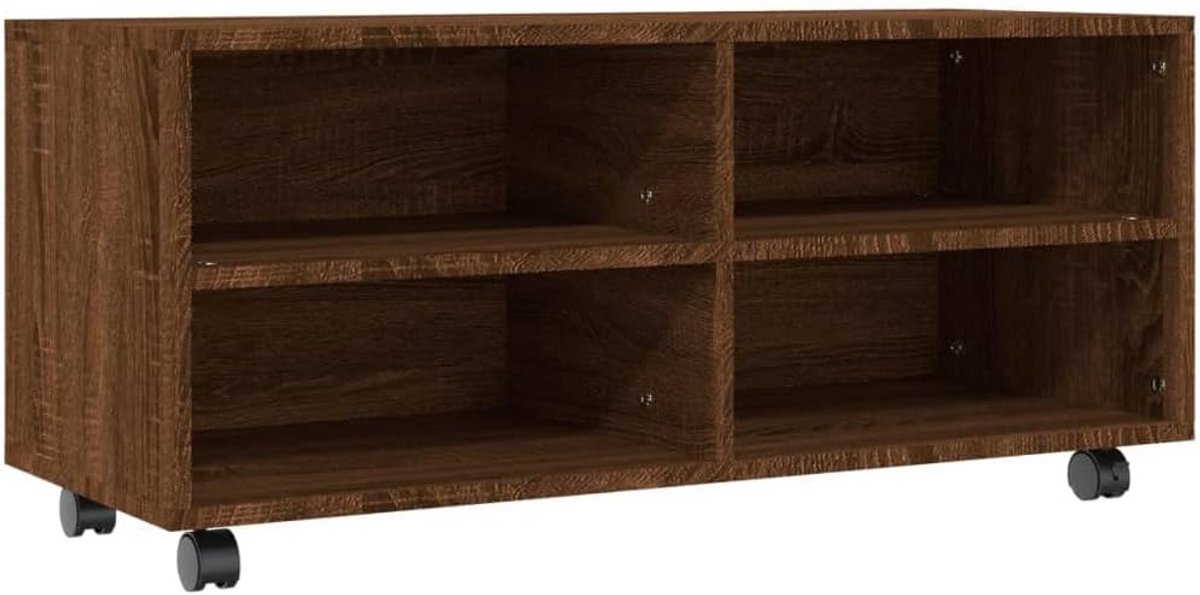 Stevige TV Meubel met Wieltjes en Opbergvakken, 90x35x35 cm