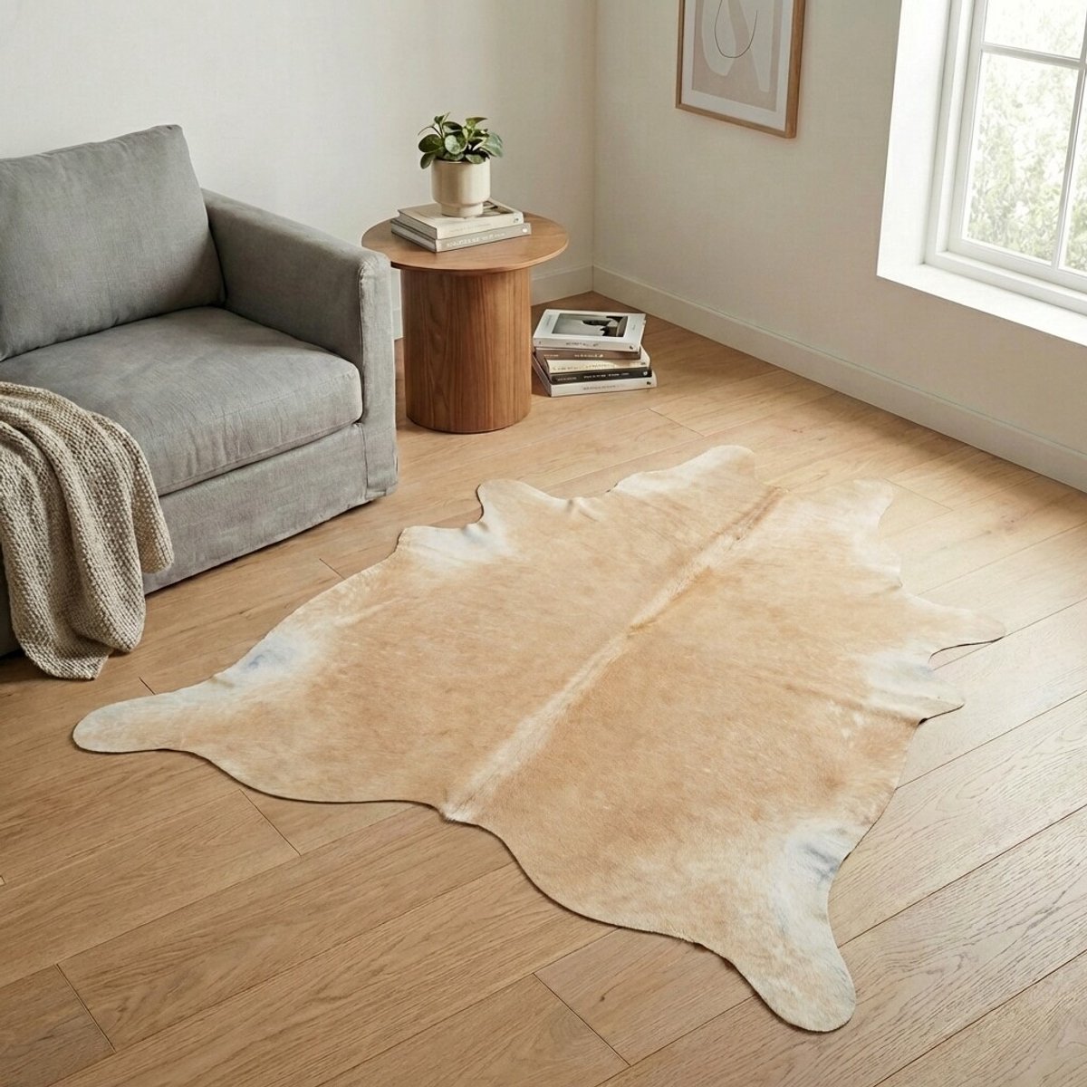 Koeienhuid Vloerkleed - Beige-champagne - 217 x 195 cm - Koeienkleed / Koeienvel / Dierenvel / Dierenhuid / Koehuid Tapijt