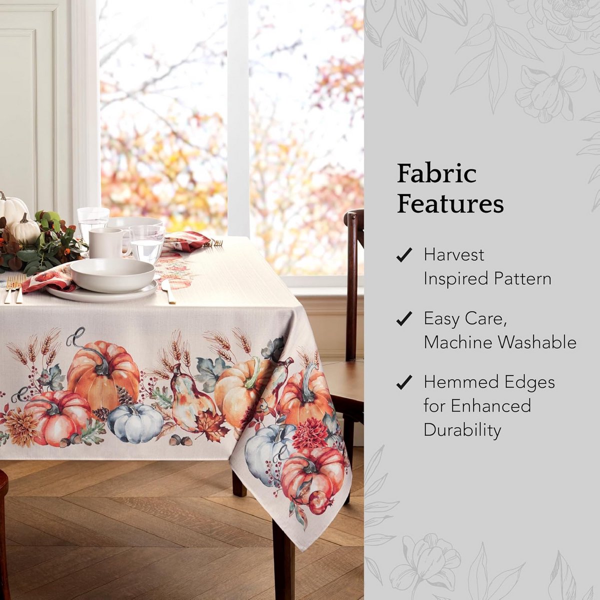 Rechthoekig Tafelkleed met Botanisch Pompoenontwerp voor Herfst en Thanksgiving