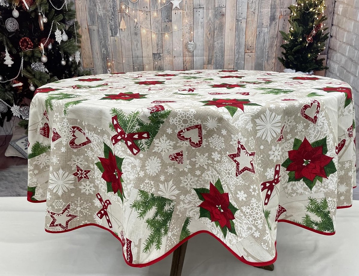 Ronde Kersttafelkleed 140 cm Shabby Chic Modern Design
