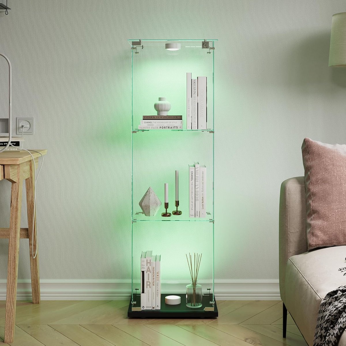 Glazen Vitrinekast met Slot en 3 Schuine Planken voor Collectie