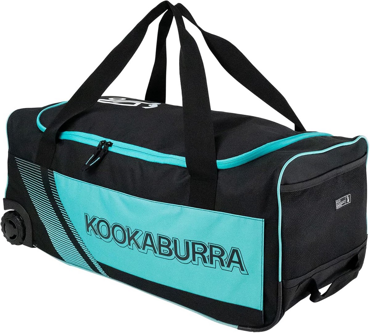 Stevige Cricket Tas met Wieltjes voor Junioren - Veel Opbergruimte - Zwart/Blauw Groen