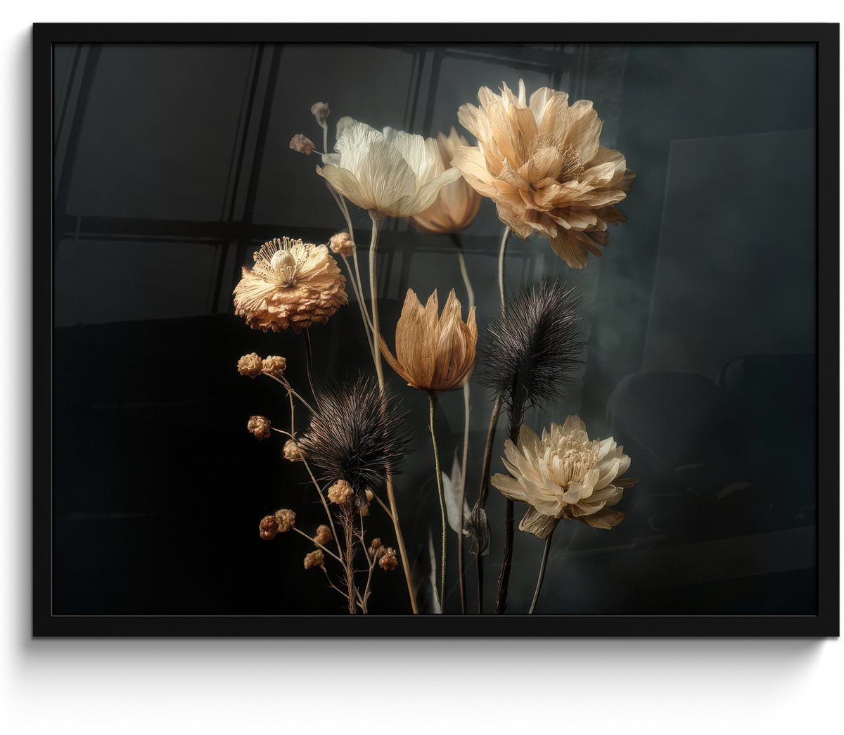 FrameYourWall Poster in lijst - Fotolijst 70x50 cm - Posters - Boeket - Bloemen - Licht - Zwart - Posterlijst zwart - Decoratie - Wanddecoratie woonkamer - Muurdecoratie slaapkamer