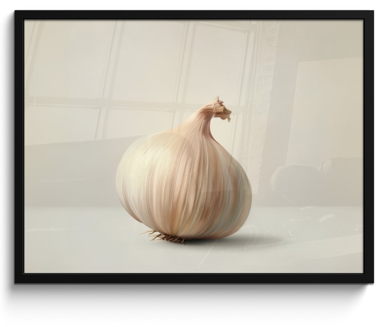 FrameYourWall Fotolijst inclusief poster - Posterlijst 70x50 cm - Posters - Knoflook - Natuurlijk - Beige - Foto in lijst - Keuken decoratie muur - Wanddecoratie accessoires - Muurdecoratie - Schilderijen