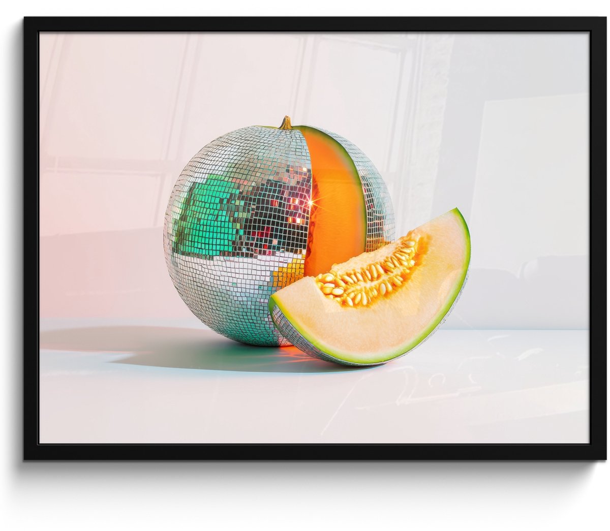 FrameYourWall Fotolijst inclusief poster - Posterlijst 70x50 cm - Posters - Disco - Discobal - Meloen - Pastel - Foto in lijst - Keuken decoratie muur - Wanddecoratie accessoires - Muurdecoratie - Schilderijen Disco - Meloen