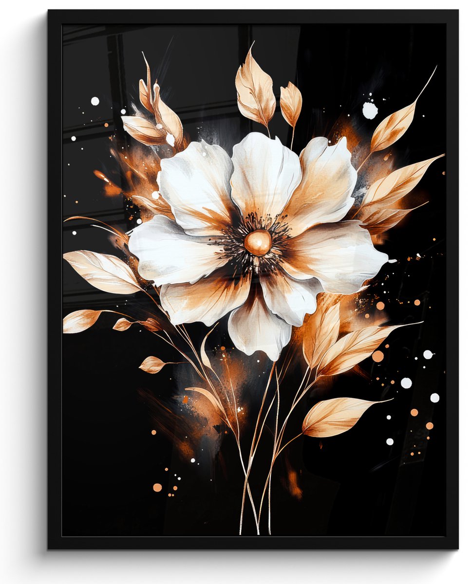 FrameYourWall Poster in lijst - Fotolijst 50x70 cm - Posters - Bloem - Verf - Goud - Graffiti - Modern - Posterlijst zwart - Decoratie - Wanddecoratie woonkamer - Muurdecoratie slaapkamer Graffiti - Bloem