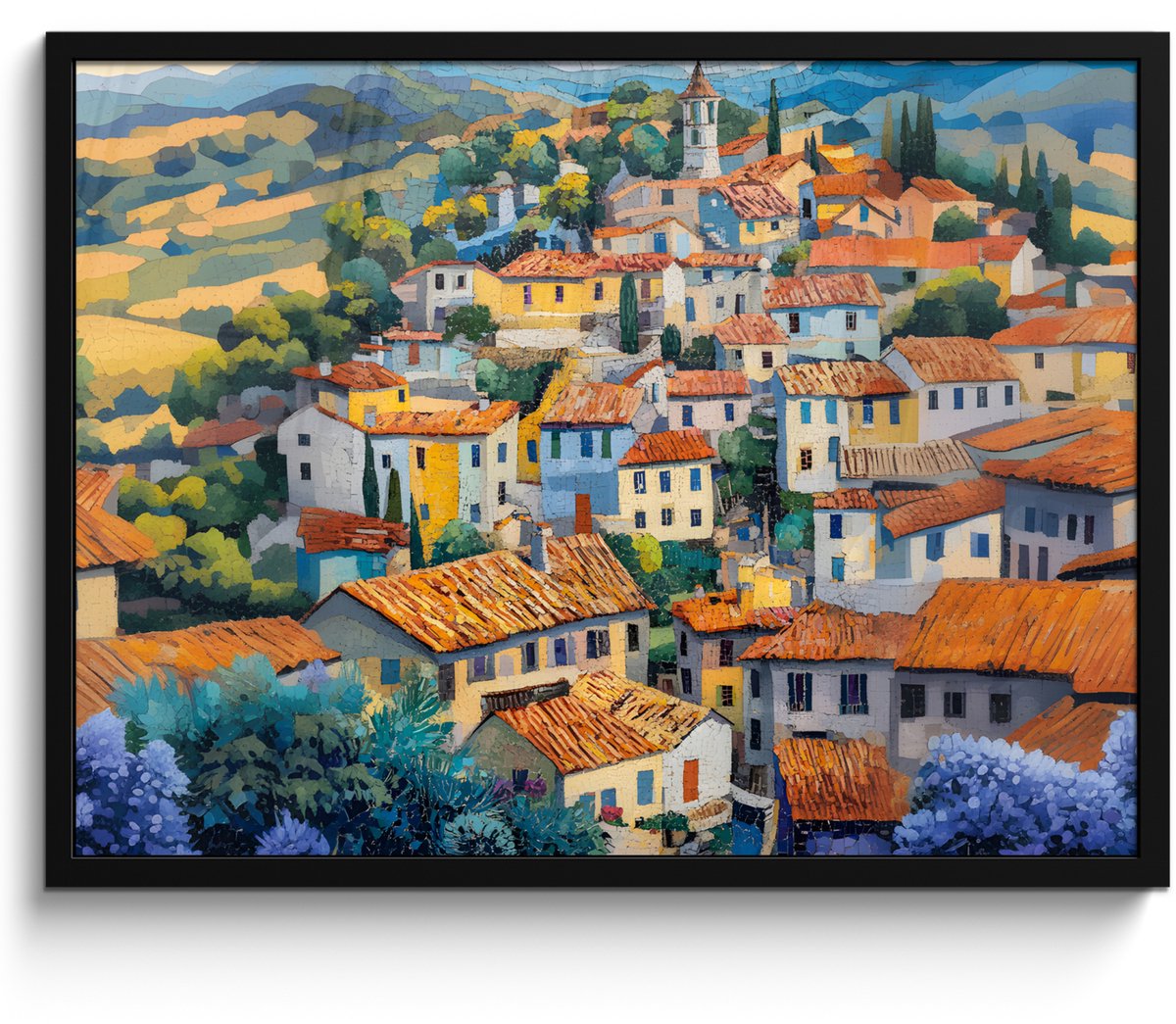 FrameYourWall Poster in lijst - Fotolijst 70x50 cm - Posters - Dorp - Heuvels - Landschap - Bomen - Posterlijst zwart - Decoratie - Wanddecoratie woonkamer - Muurdecoratie slaapkamer