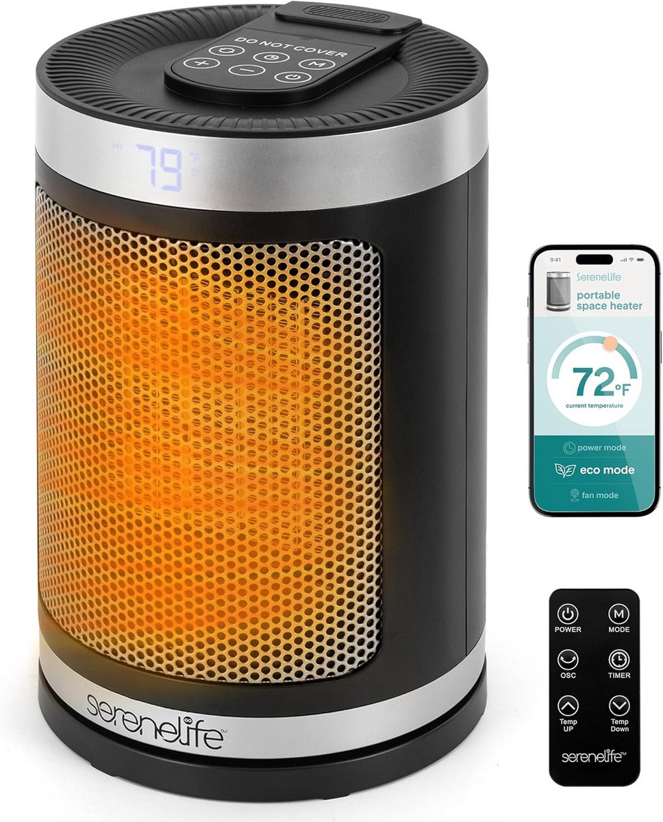 Draagbare Keramische Ruimteverwarmer met Wifi, Thermostaat en Afstandsbediening - 1500W El