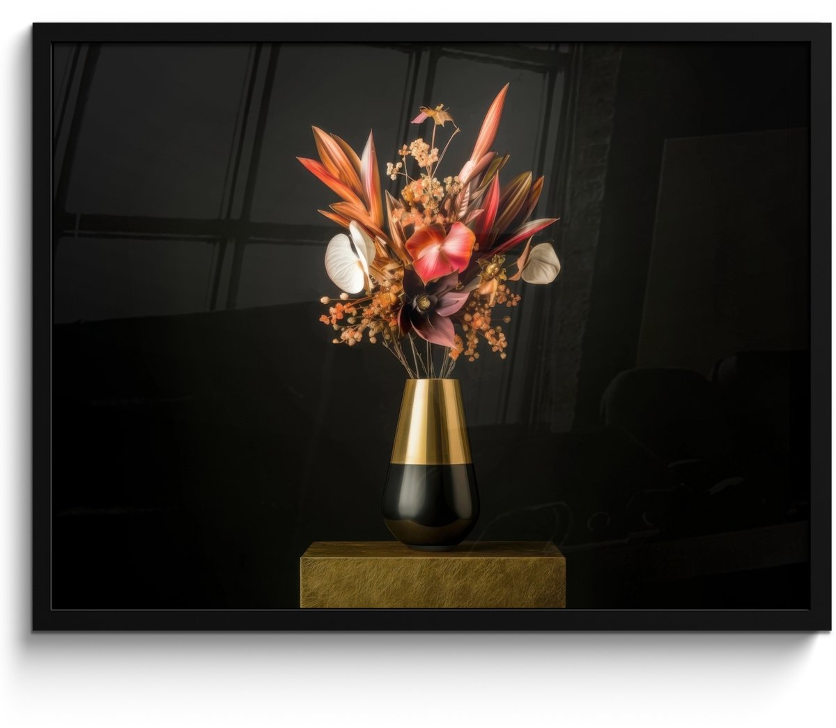 FrameYourWall Poster in lijst - Fotolijst 70x50 cm - Posters - Exotisch - Boeket - Vaas - Goud - Posterlijst zwart - Decoratie - Wanddecoratie woonkamer - Muurdecoratie slaapkamer Boeket - Bloemen 4