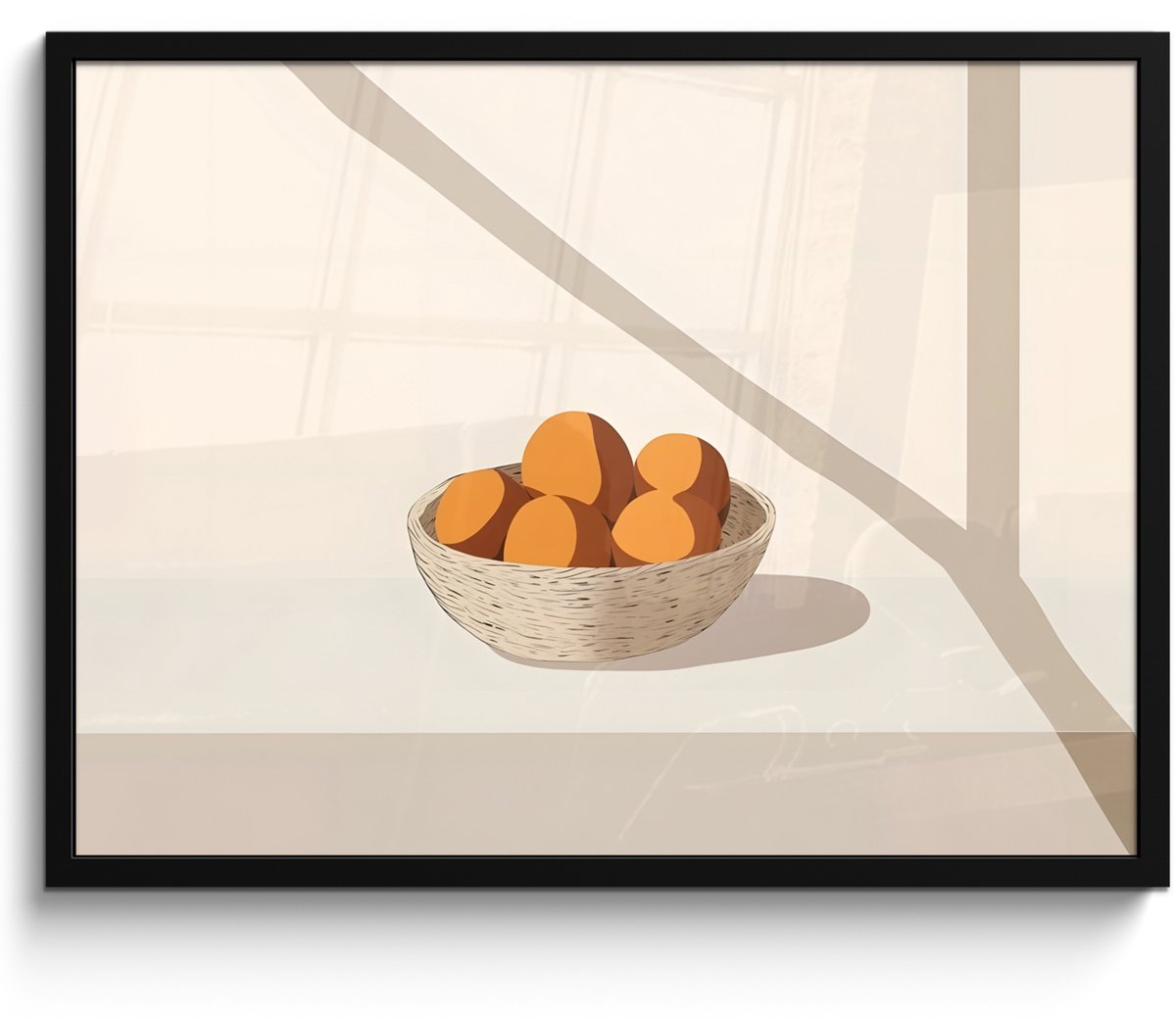 FrameYourWall Poster in lijst - Fotolijst 70x50 cm - Posters - Mand - Fruit - Minimalistisch - Oranje - Posterlijst zwart - Decoratie - Wanddecoratie woonkamer - Muurdecoratie slaapkamer Fruitschaal