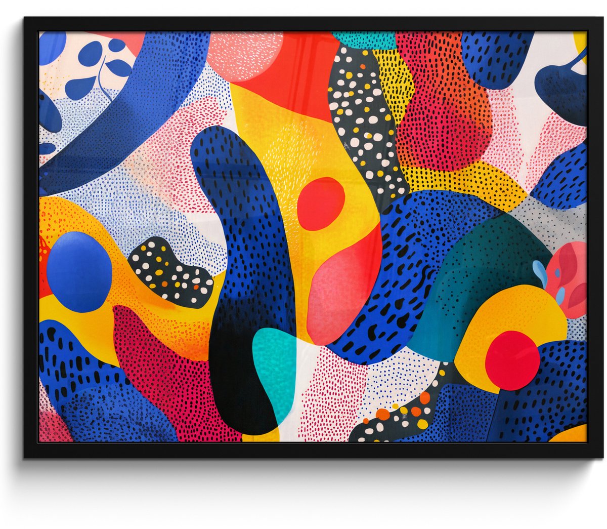 FrameYourWall Poster in lijst - Fotolijst 70x50 cm - Posters - Vormen - Abstract - Stippels - Blauw - Posterlijst zwart - Decoratie - Wanddecoratie woonkamer - Muurdecoratie slaapkamer