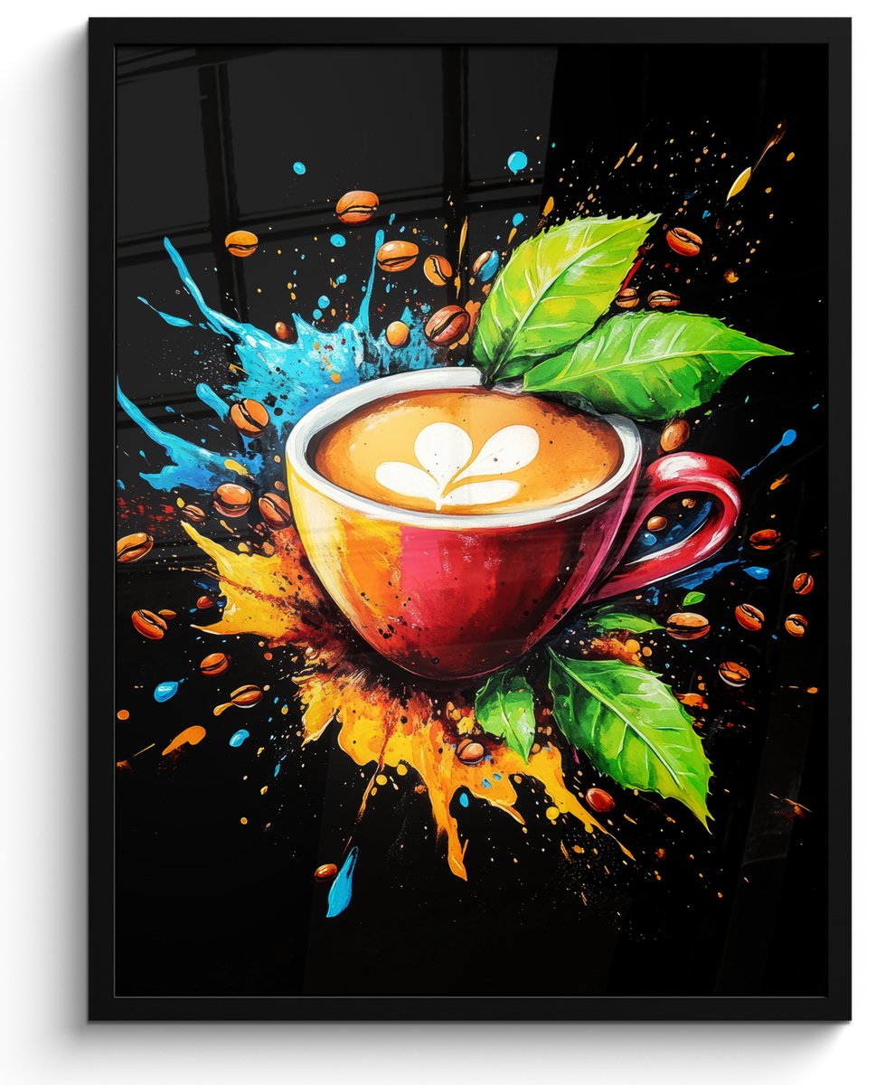 FrameYourWall Poster in lijst - Fotolijst 50x70 cm - Posters - Koffie - Graffiti - Drinken - Abstract - Posterlijst zwart - Decoratie - Wanddecoratie woonkamer - Muurdecoratie slaapkamer Graffiti - Koffie