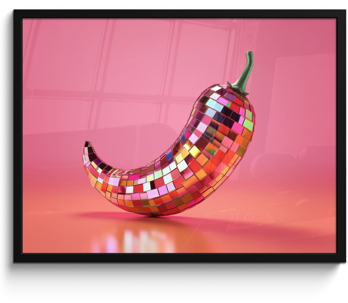 FrameYourWall Fotolijst inclusief poster - Posterlijst 70x50 cm - Posters - Peper - Disco - Rood - Glitter - Foto in lijst - Keuken decoratie muur - Wanddecoratie accessoires - Muurdecoratie - Schilderijen Disco - Peper