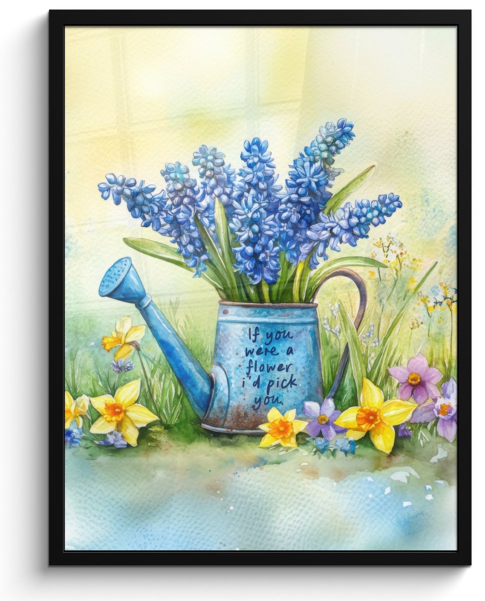 Poster in lijst - Fotolijst 50x70 cm - Posters - Lavendelbloemen - Quote - Gieter - Poster
