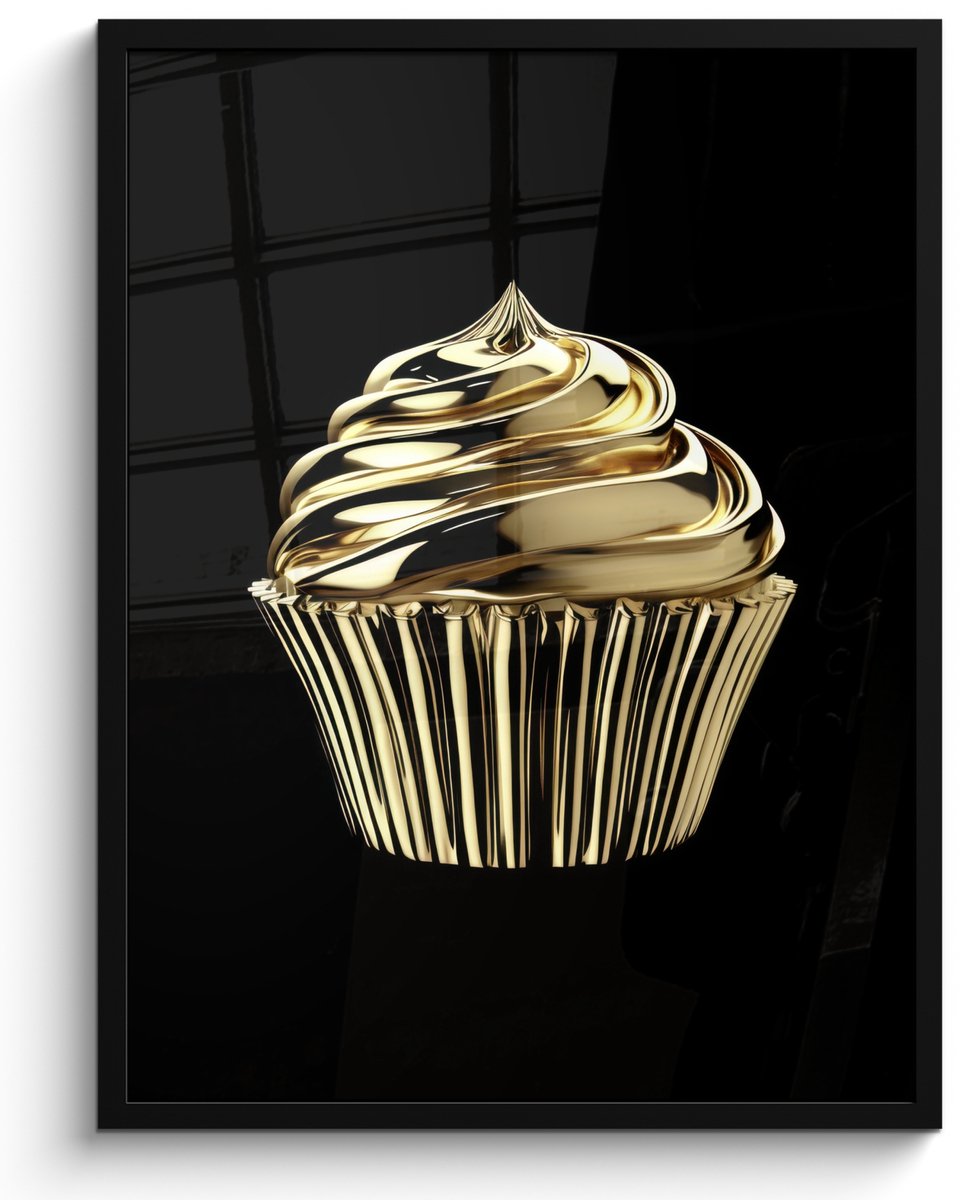 FrameYourWall Fotolijst inclusief poster - Posterlijst 50x70 cm - Posters - Cupcake - Eten - Goud - Zwart - Foto in lijst - Keuken decoratie muur - Wanddecoratie accessoires - Muurdecoratie - Schilderijen