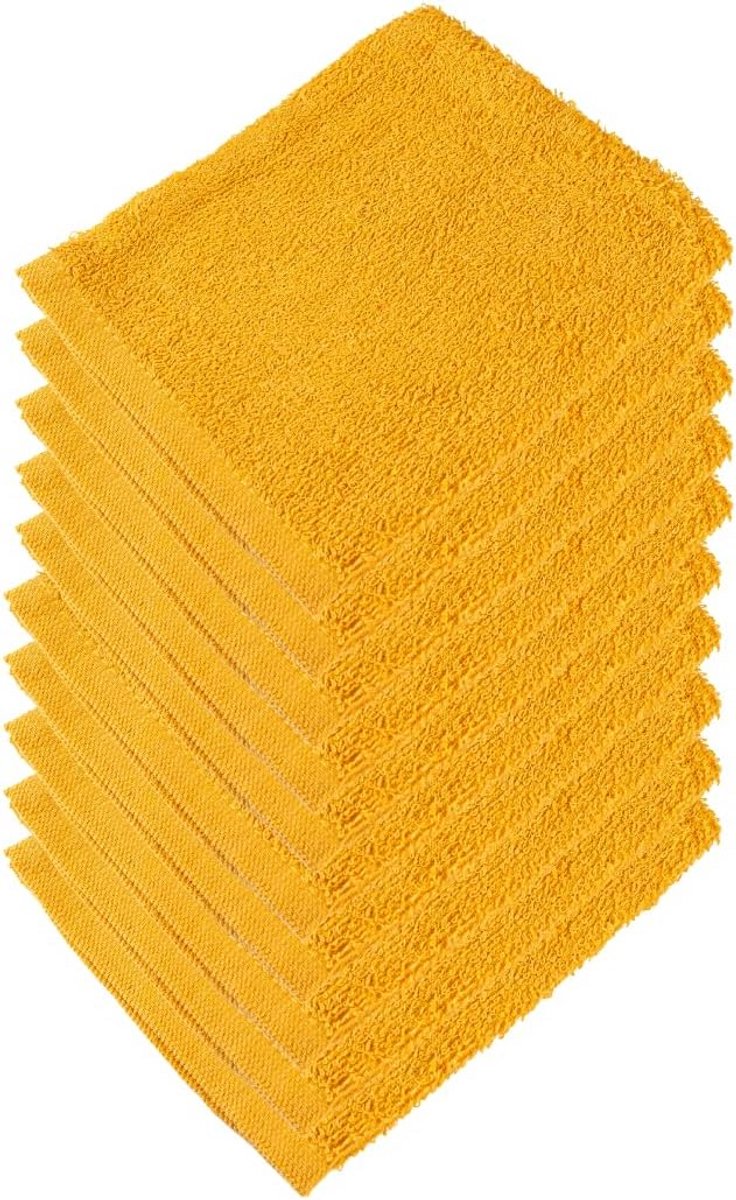 Wasklaar Set van 10 Gele Katoenen Washandjes - Zachte & Absorberende Handdoekjes
