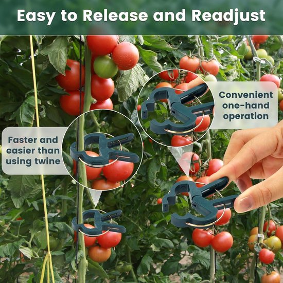 UILYNIU 200 Stuks Plantclips Voor Tomaten En Klimplanten – Groene Bevestigingsclips, Herbruikbaar, Voor Tuin En Kas