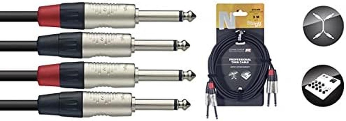 2x RCA Tulp Kabel Stereo Audio Kabel Man - Man 3 Meter Zwart