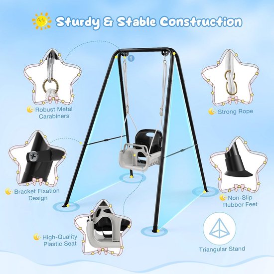 Veilige 2-in-1 Babyschommel met Metalen Standaard voor Binnen en Buiten — afbeelding 3
