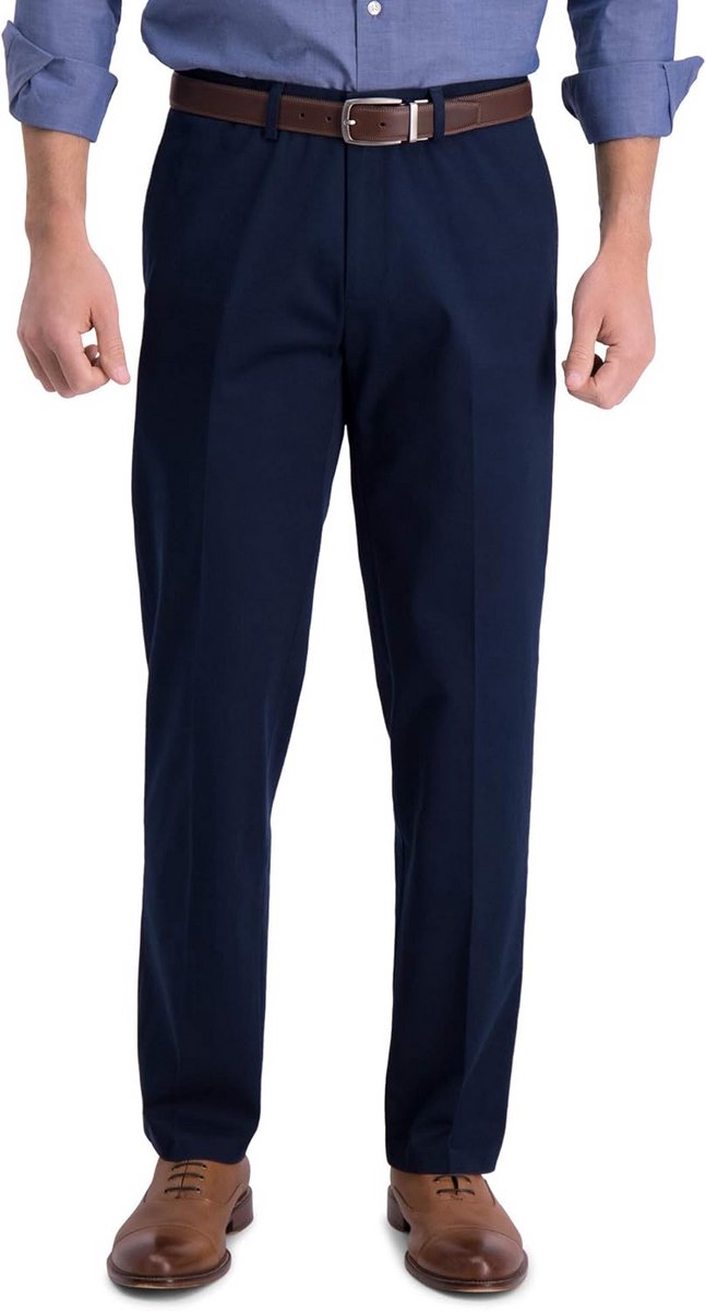 Heren Chino Broek Khaki Rechte Fit Comfortabele Stretch IJzervrij
