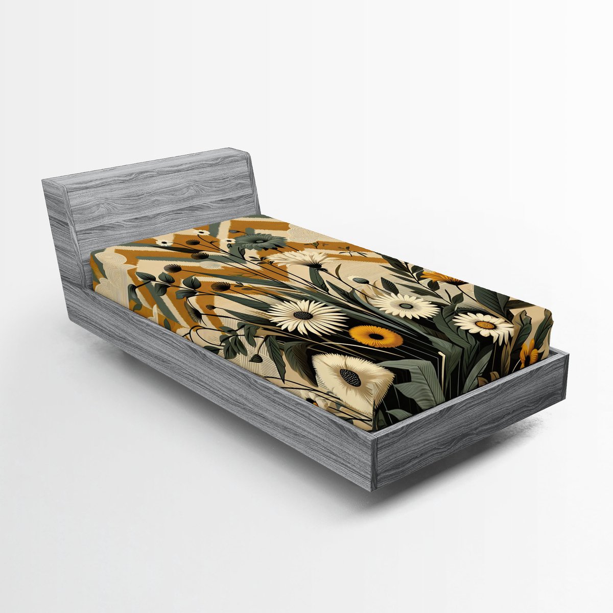 ABAKUHAUS Bloemen Eucalyptus Hoeslaken, Century Modern, Zachte stof met Elastische Randen, 90 x 200 cm, Amber Lauriergroen