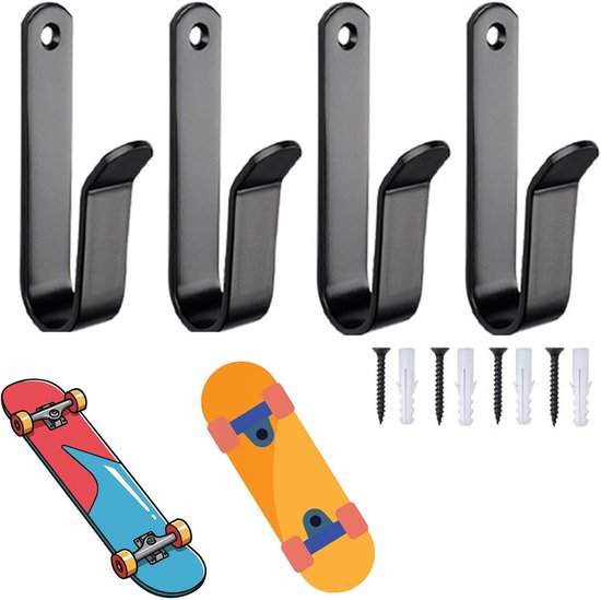Set van 4 Stevige Wandhouders voor Skateboard, Longboard en Snowboard - Zwart
