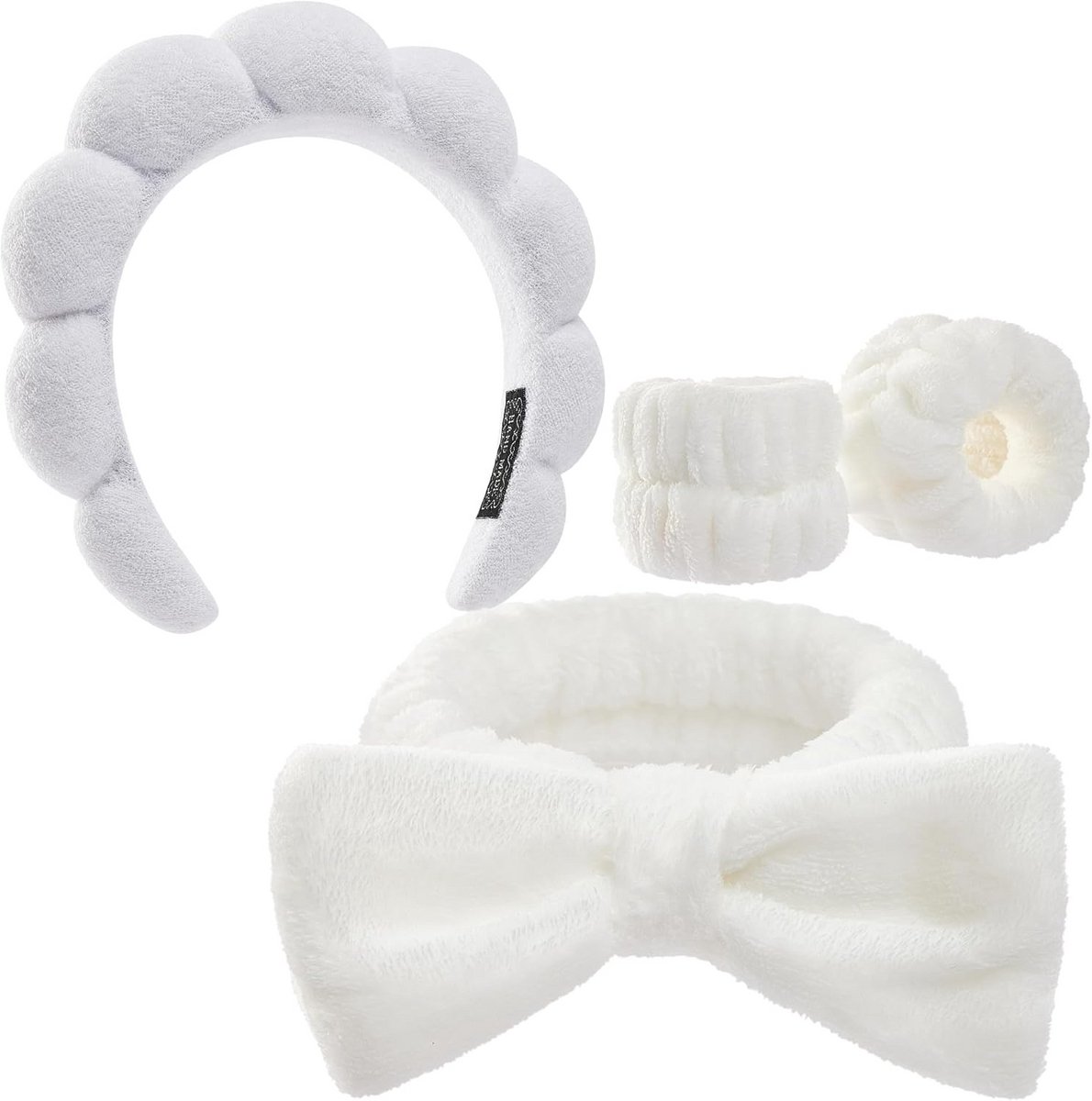 Set Hoofdband en Polsbandjes voor Gezicht en Huidverzorging - Absorberend en Zacht Spa Accessoire