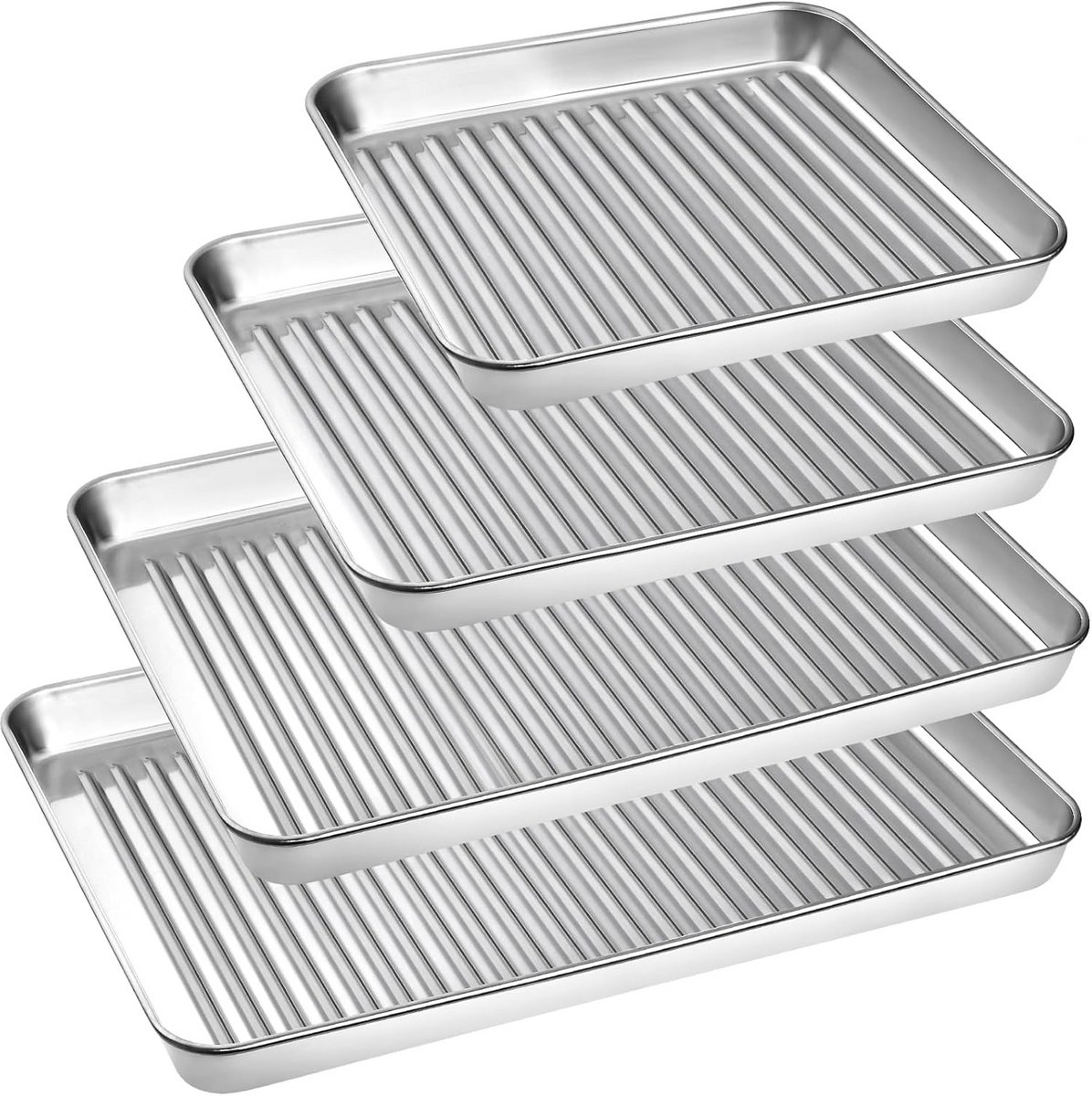 Set van 4 RVS Bakplaten met Antiaanbaklaag - Ovenbakken en Braden - Rechthoekig & Gegolfd