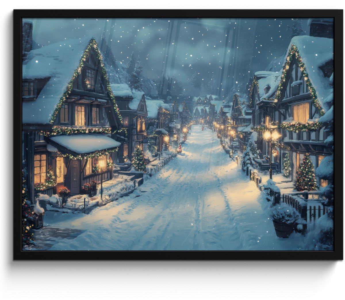 FrameYourWall Poster in lijst - Fotolijst 70x50 cm - Posters - Kerstdorp - Kerst - Sneeuw - Winter - Posterlijst zwart - Decoratie - Wanddecoratie woonkamer - Kerstdecoratie voor binnen - Kerstversiering - Kerstmis versiering in huis - Kerstaccessoires