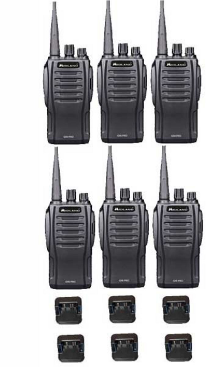 Set van 6 Midland G10 Pro UHF PMR446 Portofoon met tafellader
